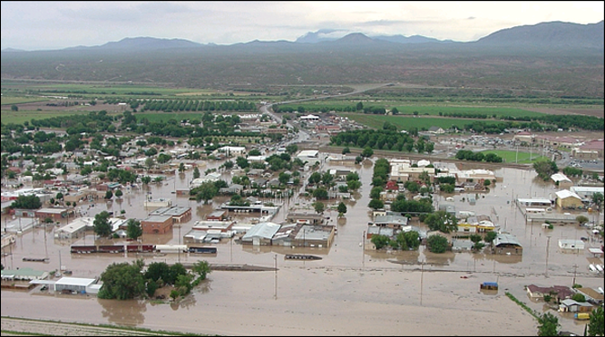 flooded buildings in New Mexico courtesy of the National Weather Service
