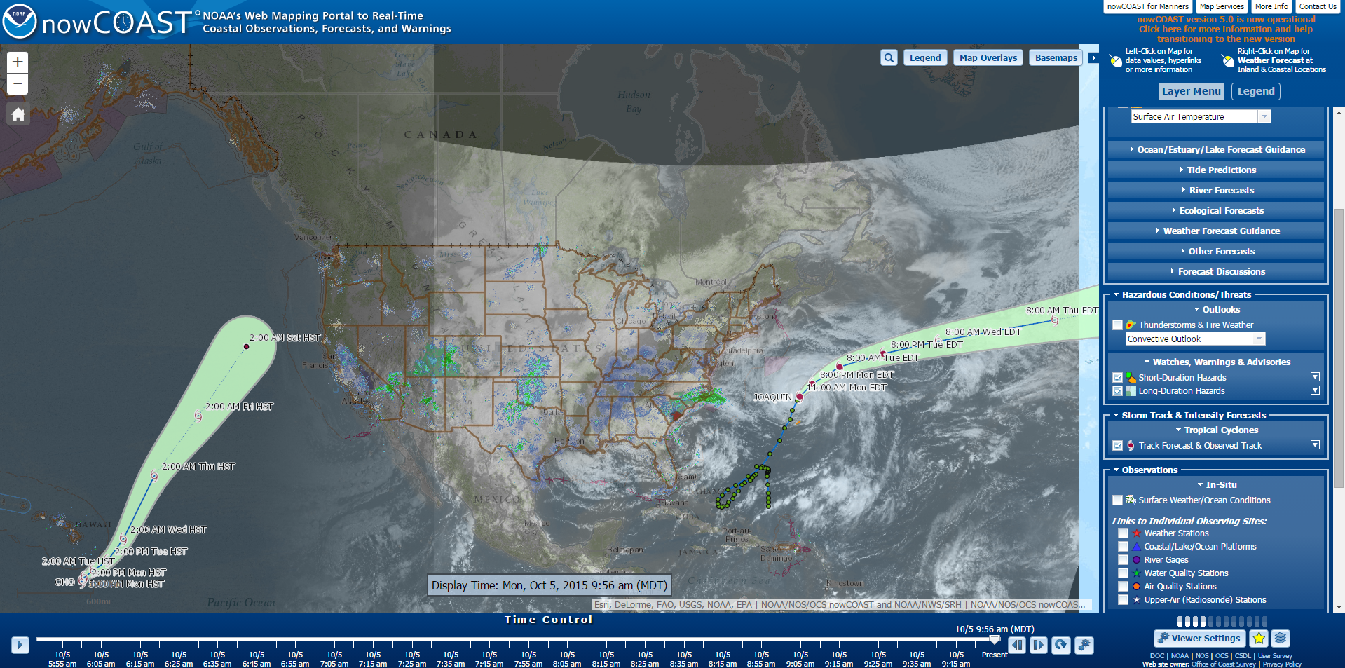 A screen capture of the NOAA nowCoast map service.